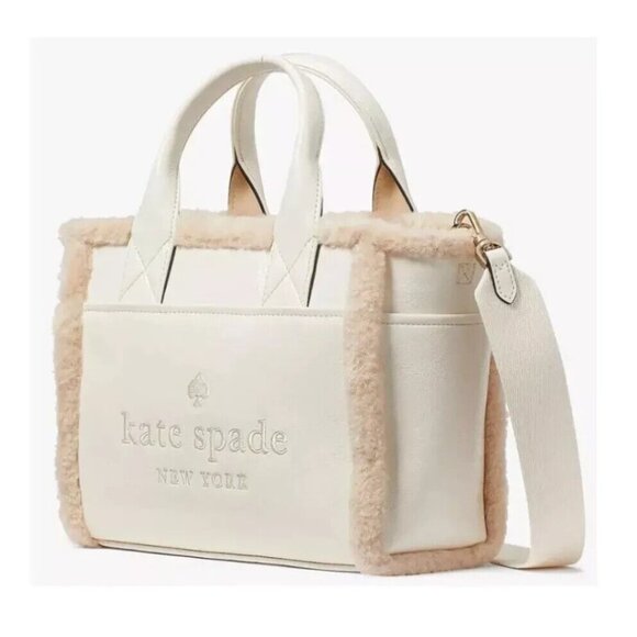 KATE SPADE JETT FAUX SHEARLING SMALL TOTE MERINGUE KE516 NWT $399 - Picture 3 of 3